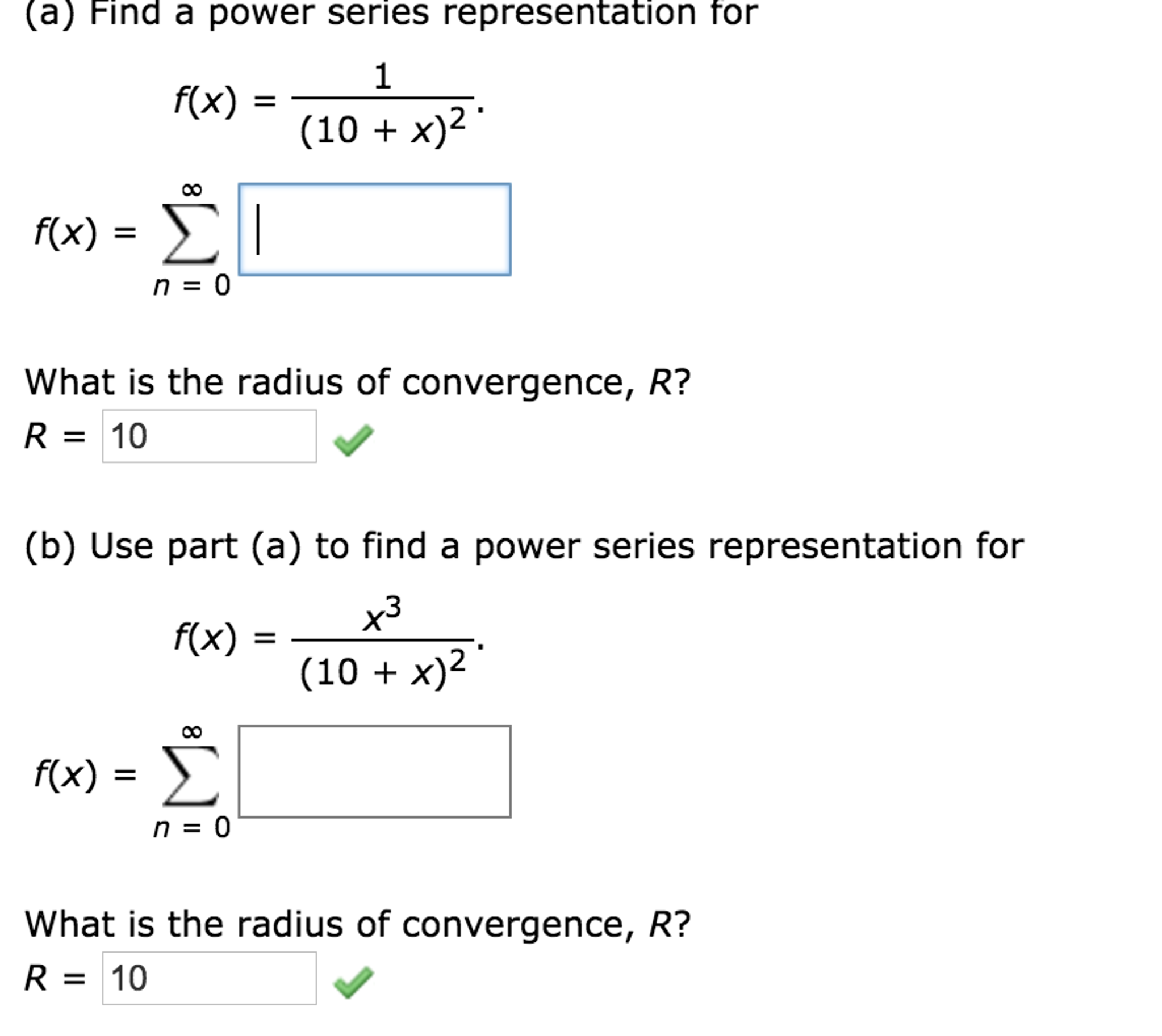 Find A Power Series Representation For F X 1 10 Chegg Com