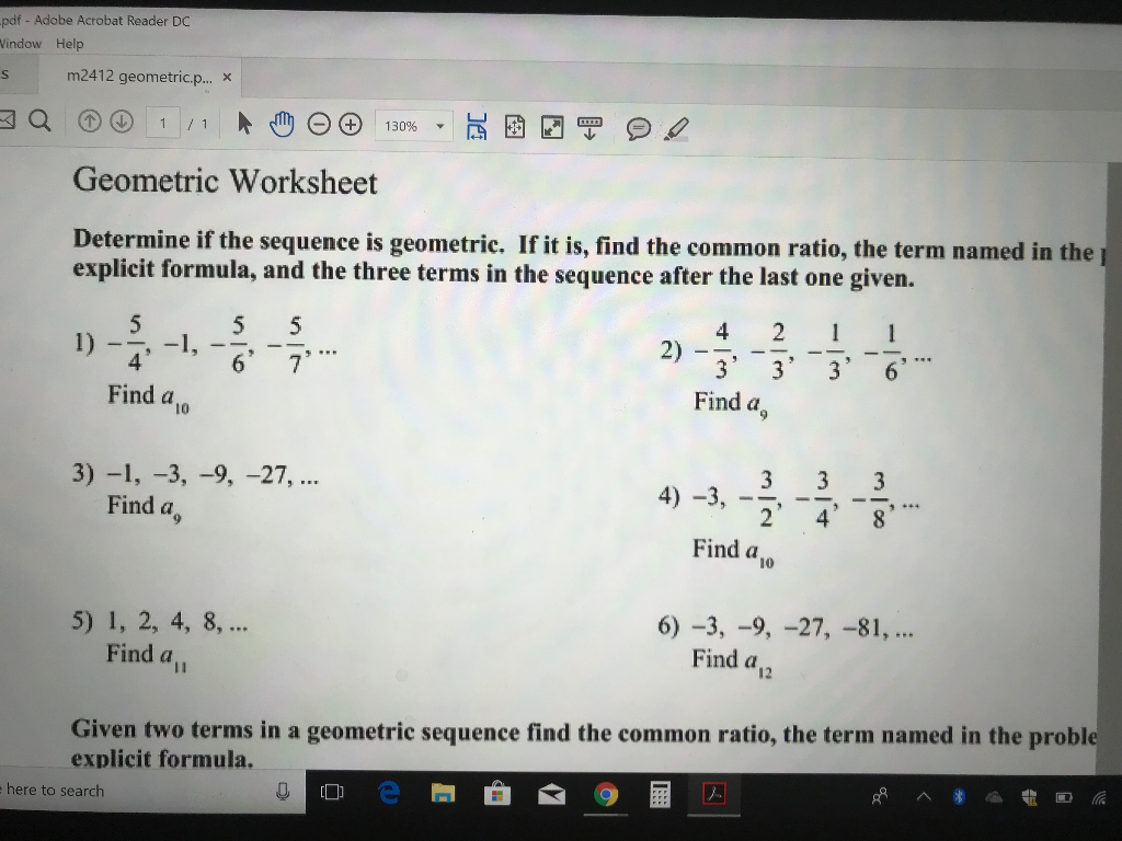 Solved pdf - Adobe Acrobat Reader DC Vindow Help m21  Chegg.com In Geometric Sequence Worksheet Answers