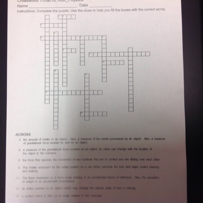 Physics Crossword Help Chegg Com