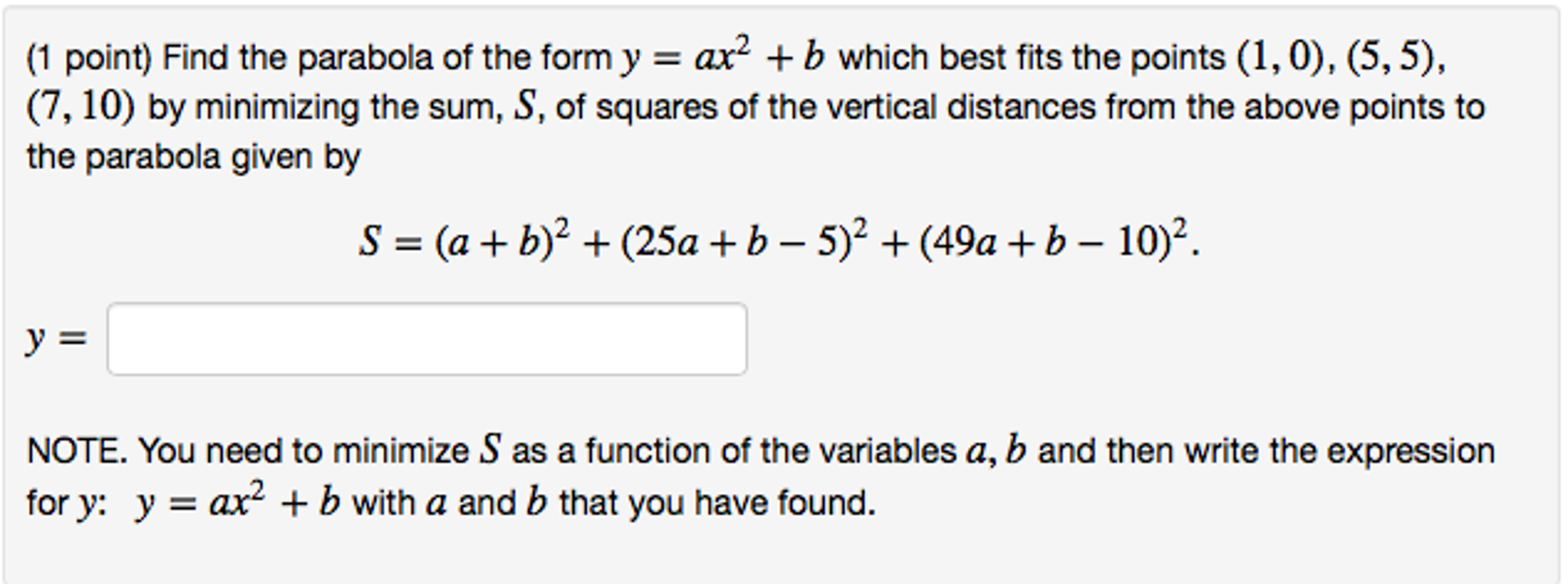 Solved Find The Parabola Of The Form Y Ax 2 B Which B Chegg Com