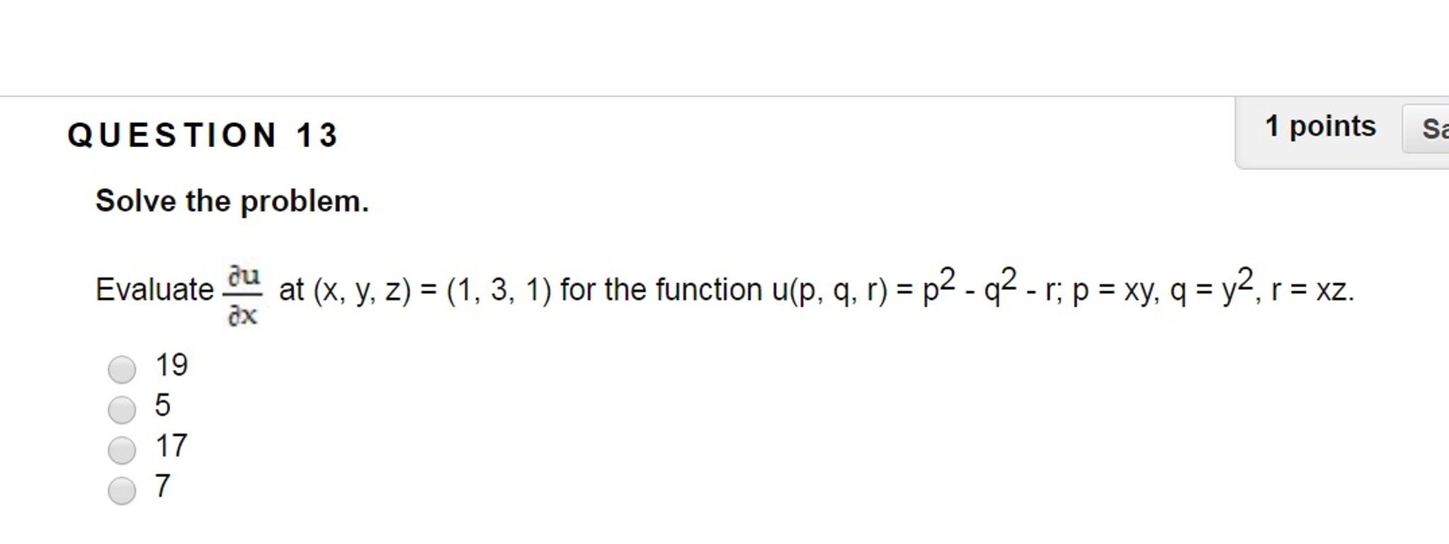 Solved Question 13 1 Points S Solve The Problem Evaluate At Chegg Com