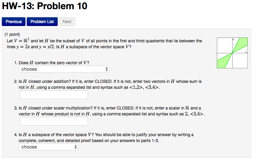 Solved Let V R 2 And Let H Be The Subset Of V Of All Po Chegg Com