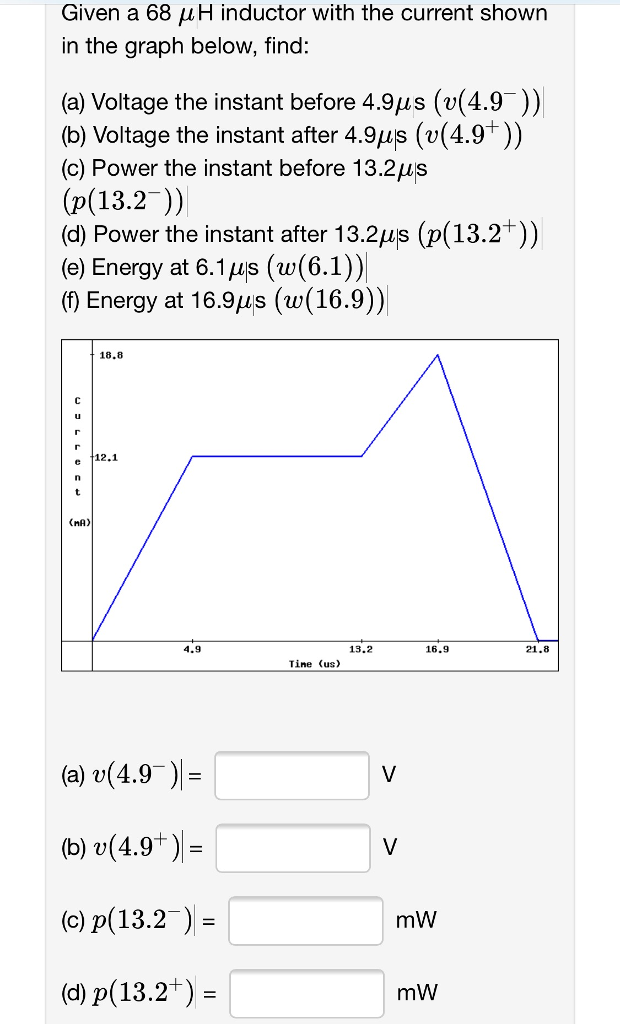 Solved Given A 68 Mh Inductor With The Current Shown In T Chegg Com