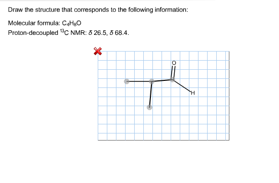 Draw the structure that corresponds to the following information: Molecular formula: C4HgO Proton-decoupled 13C NMR: δ 26.5, δ 68.4