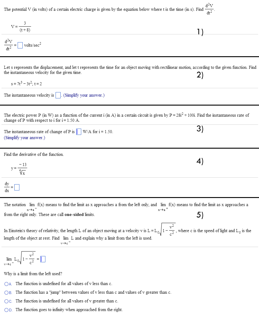 Solved The Potential V In Volts Of A Certain Electric C Chegg Com