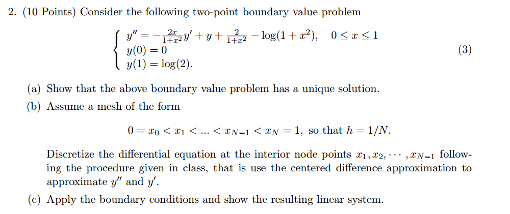 Consider The Following Two Point Boundary Value Chegg Com