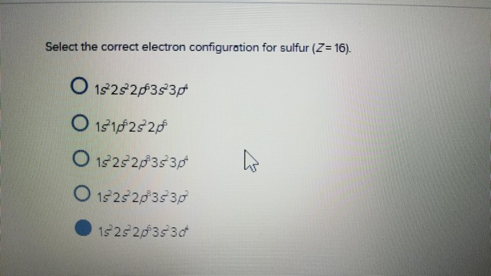 electron configuration for sulfur