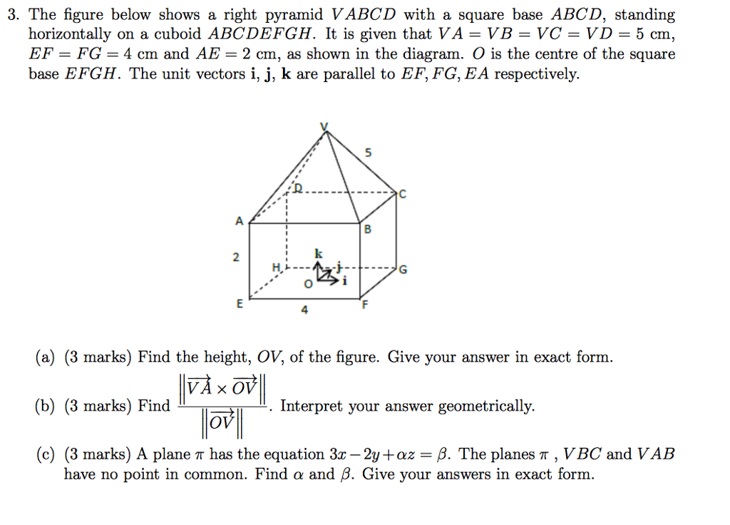 Solved The Figure Below Shows A Right Pyramid V Abcd With Chegg Com