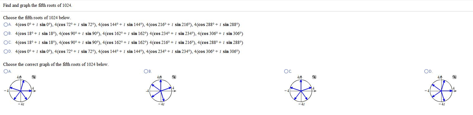 Find and graph the fifth roots of 1024. Choose the