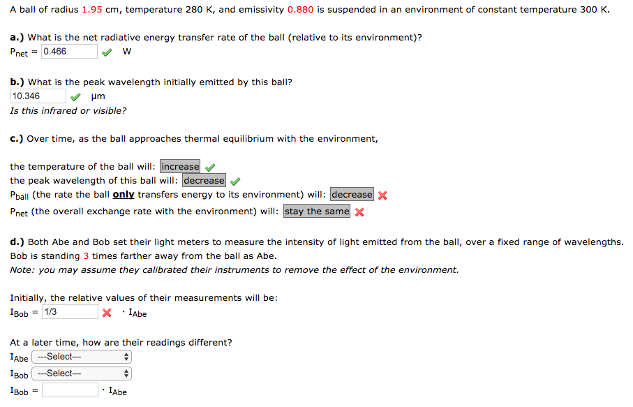 Solved A Ball Of Radius 1 95 Cm Temperature 280 K And E Chegg Com