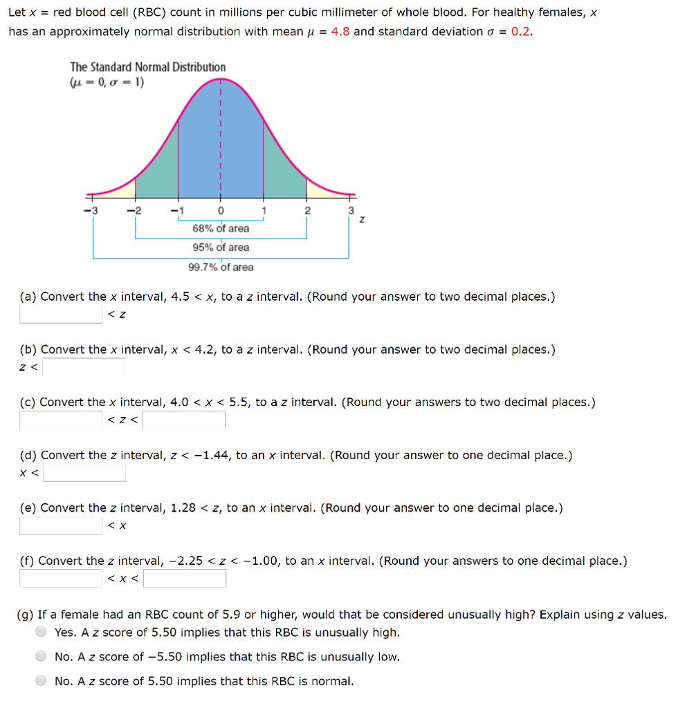 Solved Let X Red Blood Cell Rbc Count In Millions Per Chegg Com