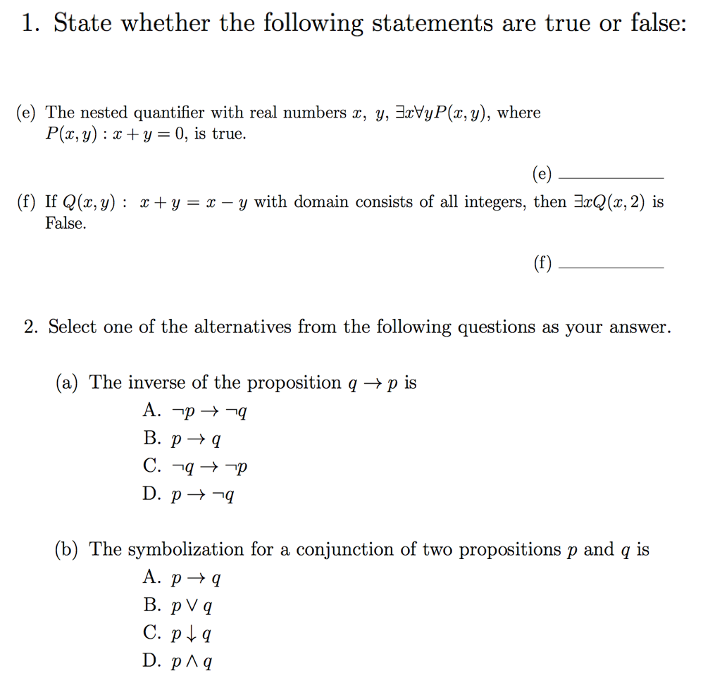 Solved 1 State Whether The Following Statements Are True Chegg Com
