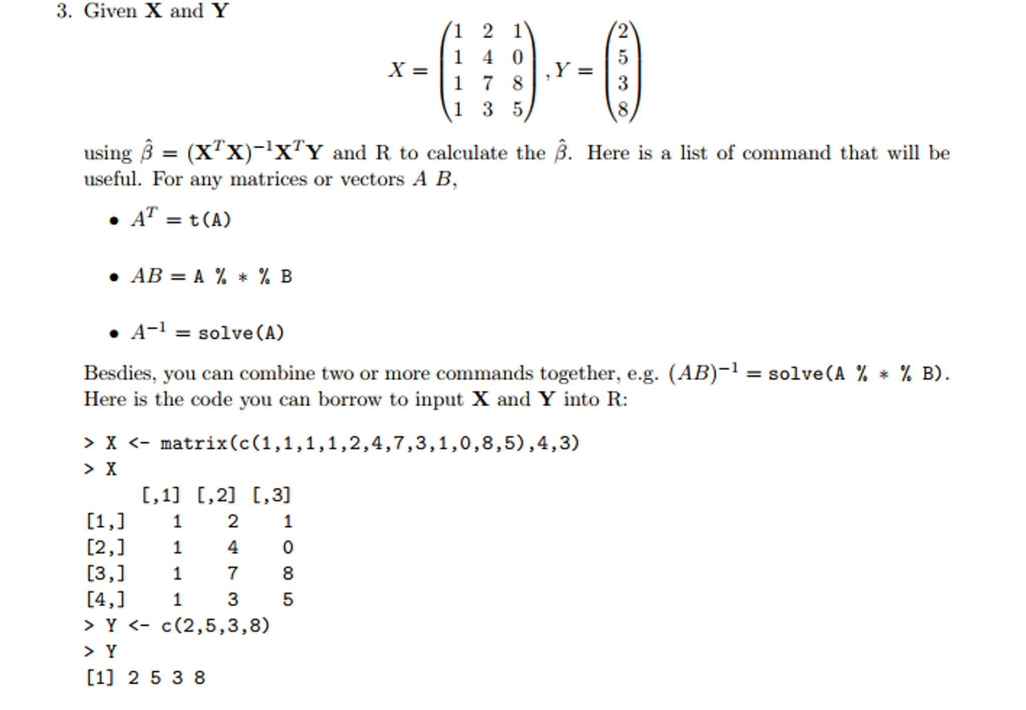 Solved Given X And Y X 1 2 1 1 4 0 1 7 8 1 3 5 Y Chegg Com