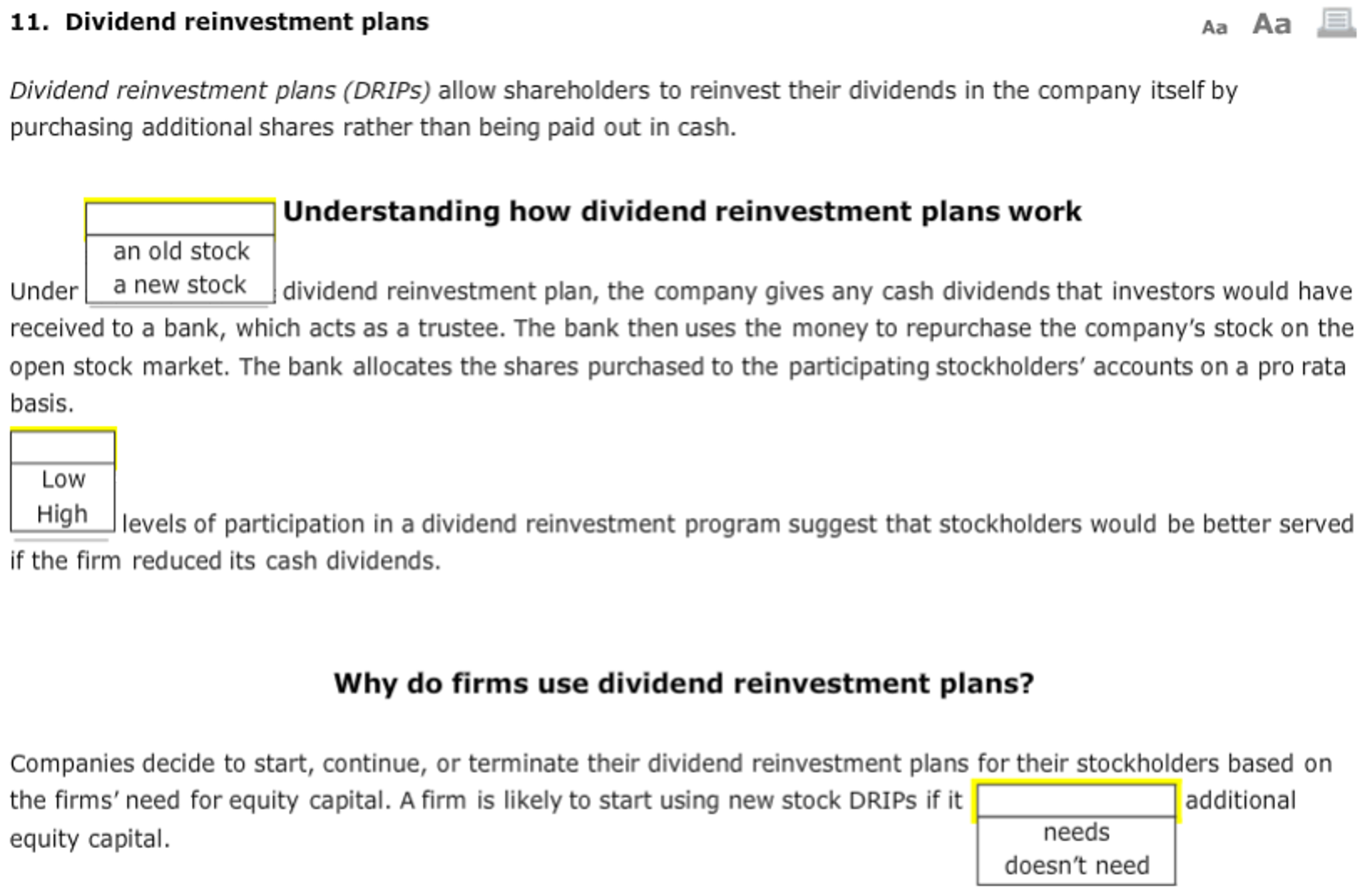 Dividend reinvestment (DRIP)