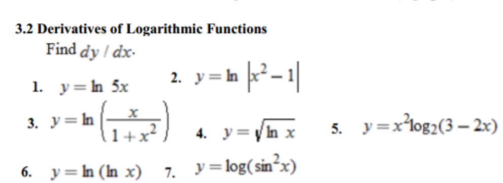 Derivatives Of Logarithmic Functions Find Dy Dx Y Chegg Com