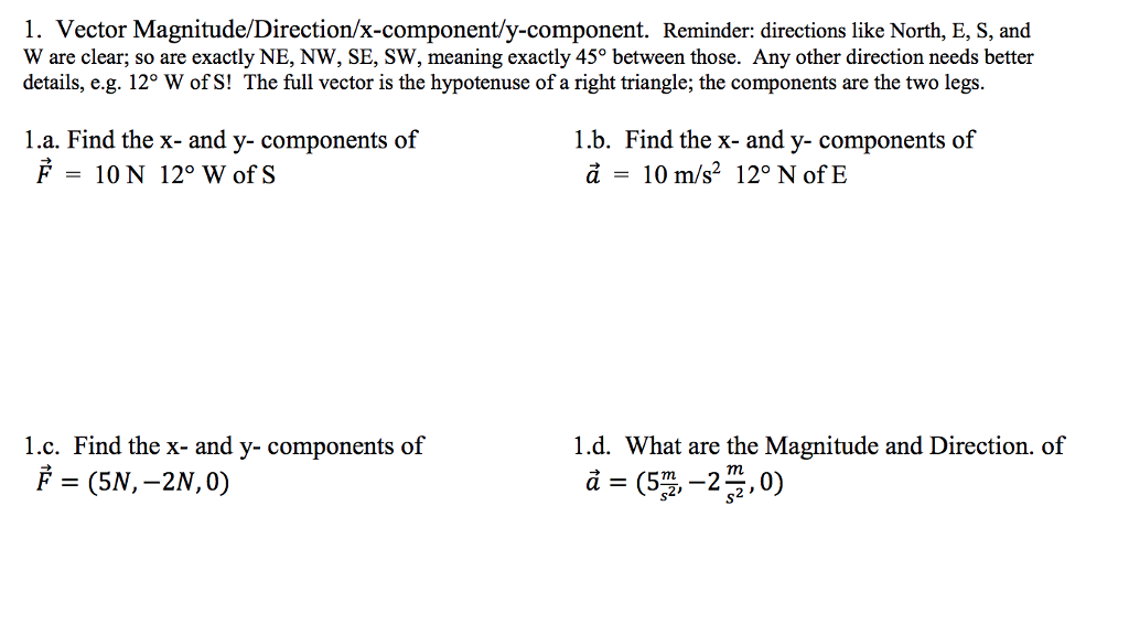 Solved 1 Vector Magnitude Direction X Component Y Compon Chegg Com