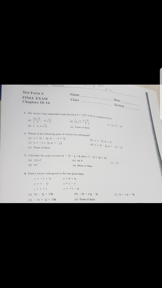 A EXAM Chapters ... Test Name ?Dat Form 12 FINAL Solved: 10-14