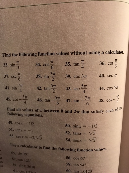 Find The Following Function Values Without Using A Chegg Com