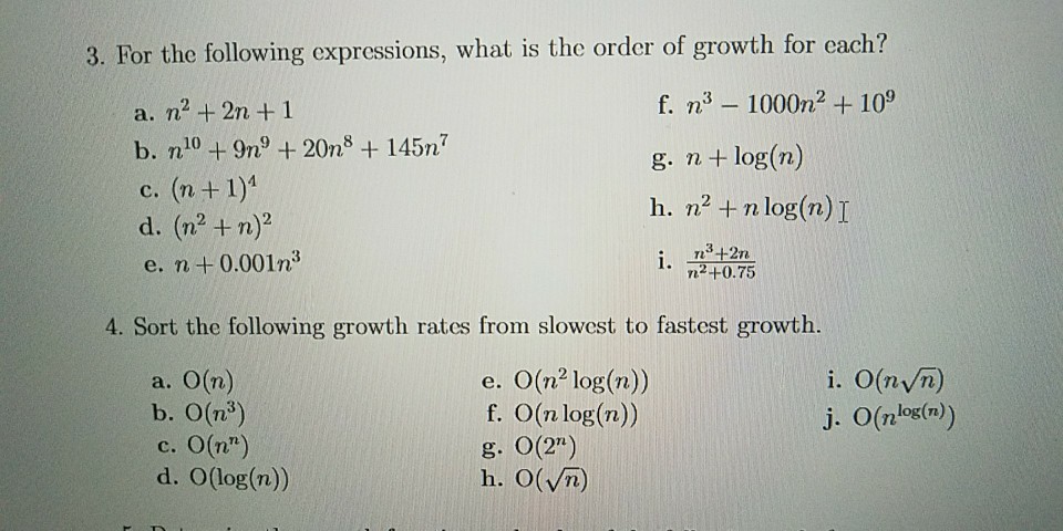 3 For The Following Expressions What Is The Order Chegg Com