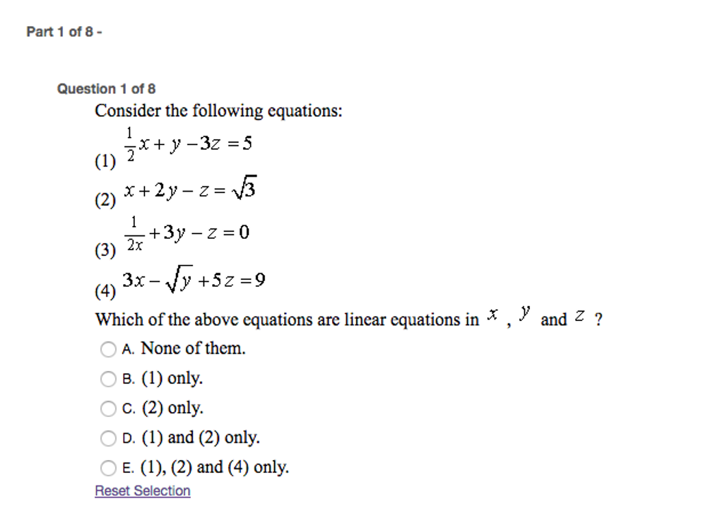 Consider The Following Equations 1 2 X Y 3z 5 Chegg Com