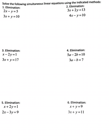 Solved Solve Th 1 Elimination 2x Y 5 3x Y 10 E Chegg Com