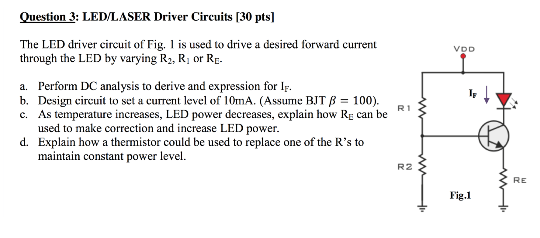 Solved The LED circuit of Fig. 1 is used drive a Chegg.com