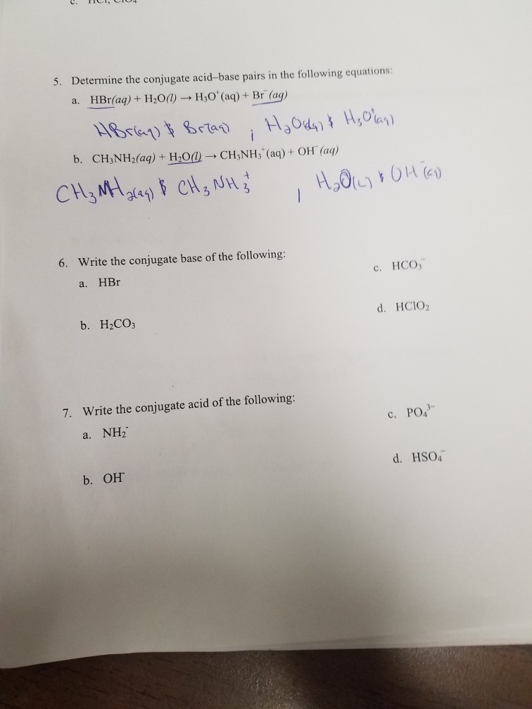 5. Determine the conjugate acidbase pairs in the