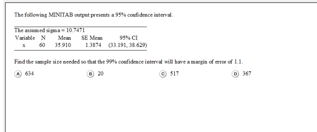confidence interval minitab