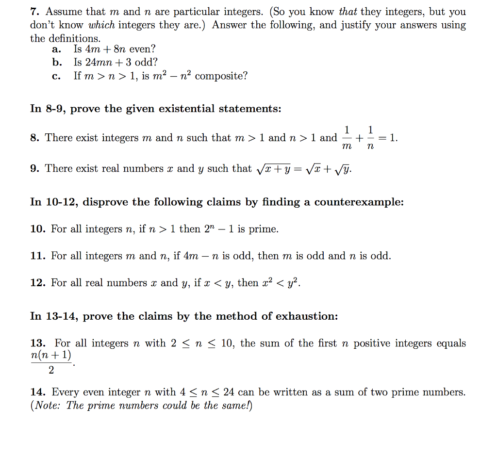 Solved 7 Assume That M And N Are Particular Integers S Chegg Com