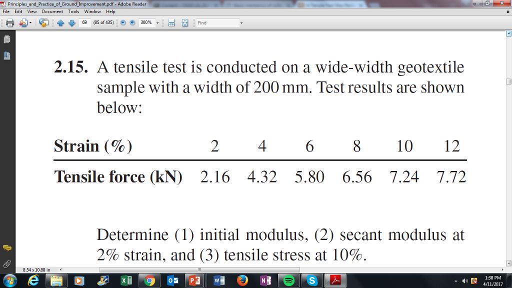 Solved A Tensile Test Is Conducted On A Wide Width Geotex - 