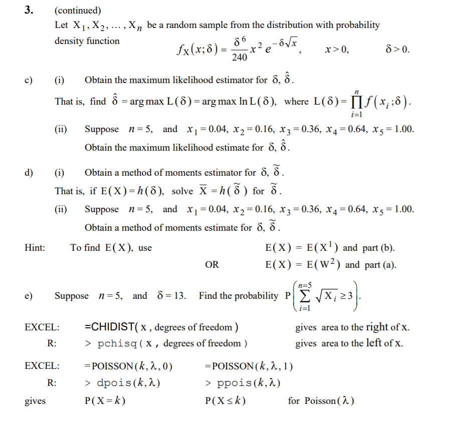 Solved 3 Continued Let X1 X2 Be A Random Sample Chegg Com