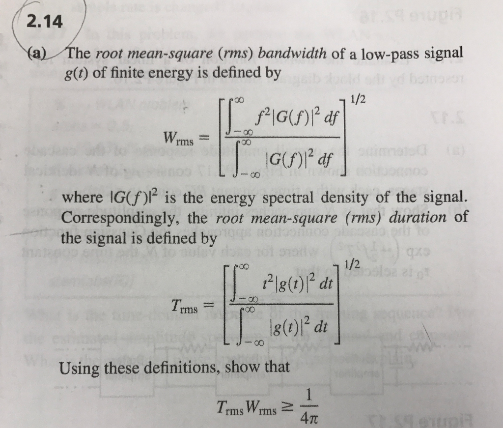 Solved The Root Mean Square Rms Bandwidth Of A Low Pass Chegg Com