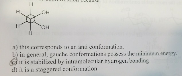 Solved The Most Stable Conformation For 1 2 Ethanediol E Chegg Com