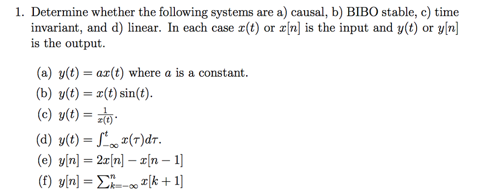 Solved Determine Whether The Following Systems Are A Cau Chegg Com