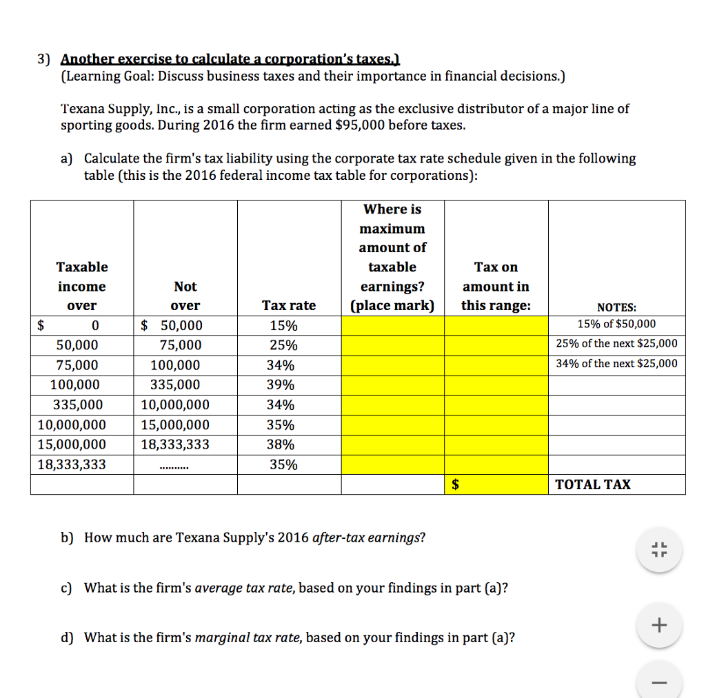 Another Exercise To Calculate A Corporations Taxes Cheggcom