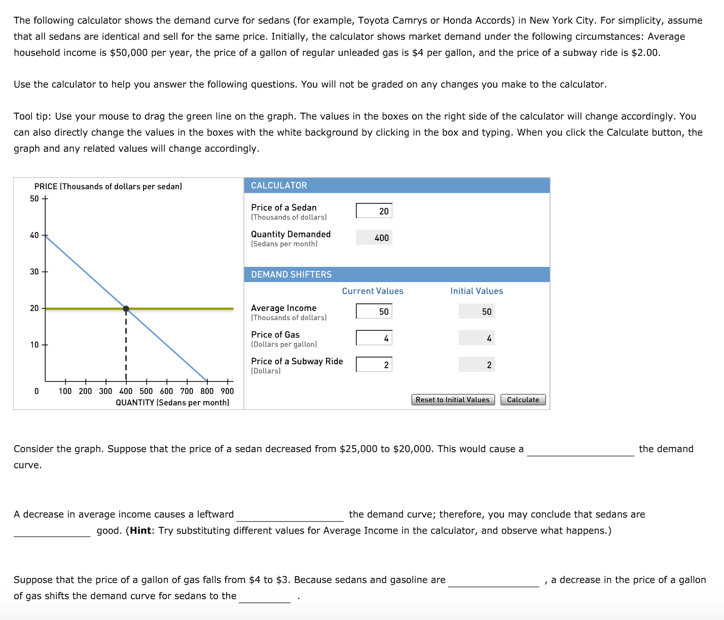 Solved The Following Calculator Shows The Demand Curve Fo Chegg Com
