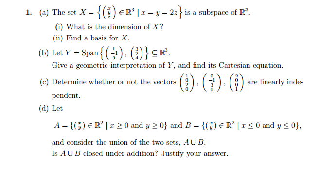 Solved A The Set X X Y Z Elementof R 3 X Y 2z Chegg Com