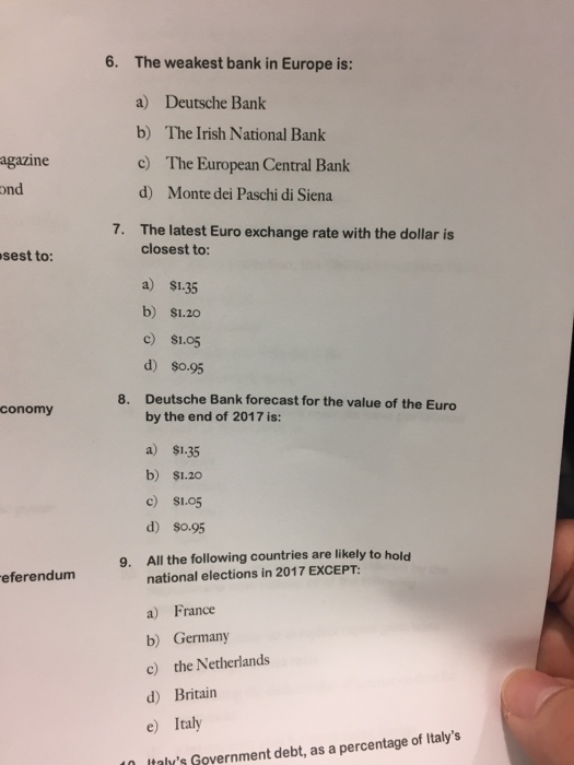 Solved The Weakest Bank In Europe Is Deutsche Bank The I