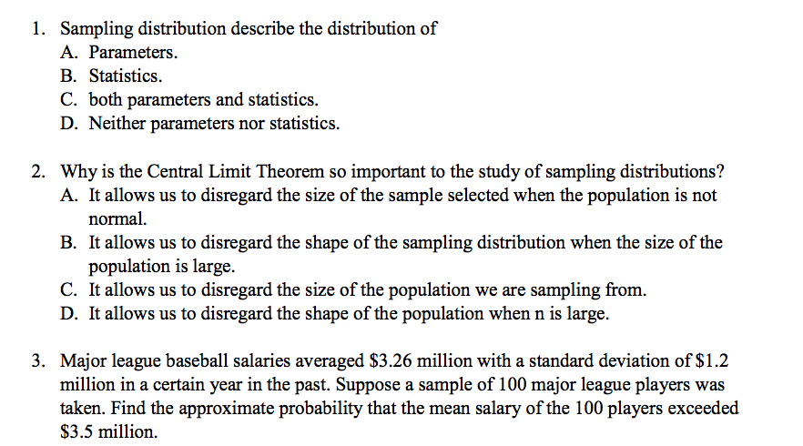 Solved Sampling Distribution Describe The Distribution Of - 