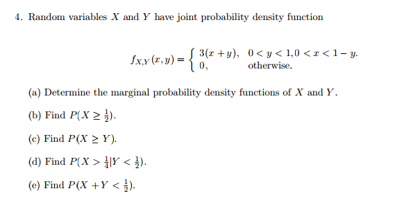 Solved 4 Random Variables X And Y Have Joint Probability Chegg Com