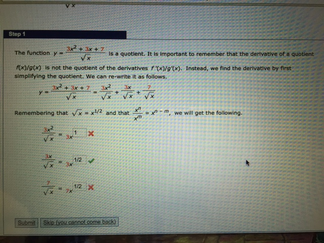 Solved The Function Y 3x 2 3x 7 Squreroot X Is A Qu Chegg Com