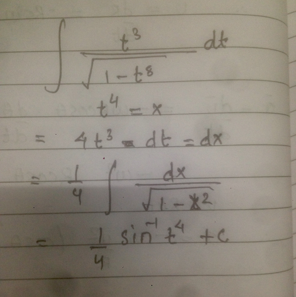 Question & Answer: Evaluate the Integral: integral t^3/squareroot 1 - t^8 dt..... 1
