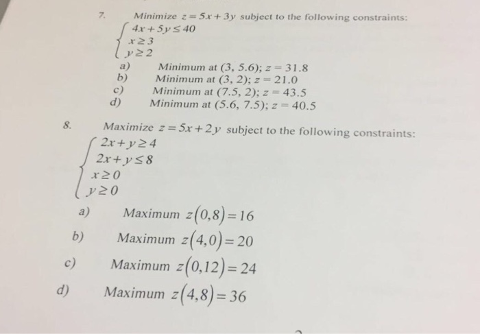 Solved Minimize Z 5x 3y Subject To The Following Cons Chegg Com