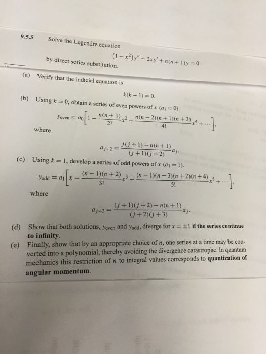 Solve The Legendre Equation 1 X 2 Y 2xy N N Chegg Com