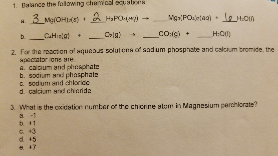 1 Balance The Following Chemical Equations A 3 Chegg 