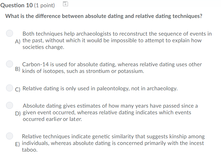 relative and absolute dating quiz