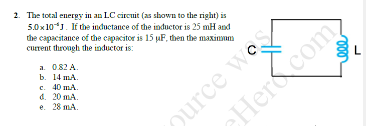 Solved The Total Energy In An Lc Circuit As Shown To The Chegg Com