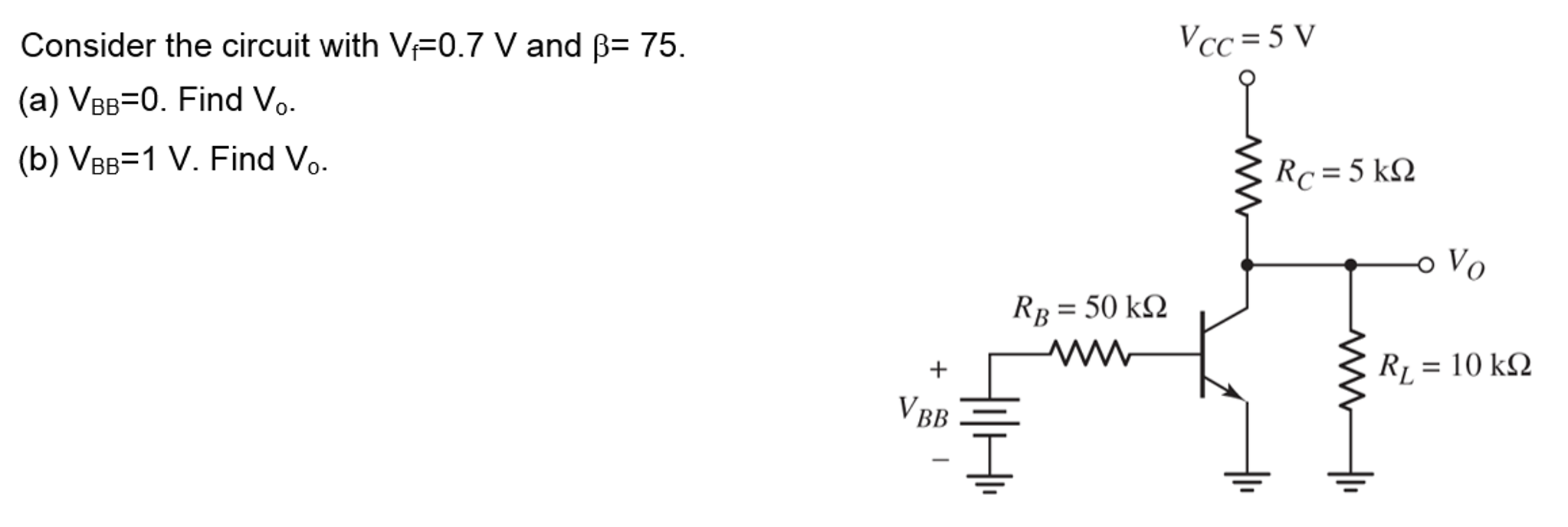 Solved Consider The Circuit With Vf 0 7 V And B 75 A Chegg Com