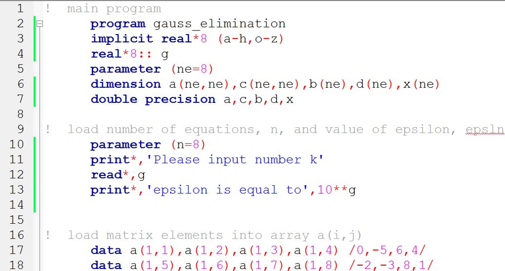 Imain Program 2 3 4 Program Gauss Elimination Impl Chegg Com