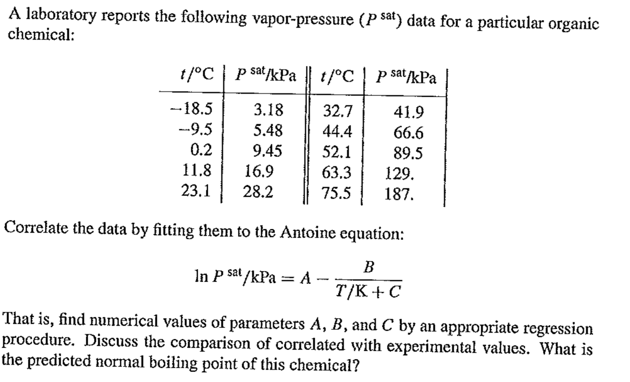 Solved 1. The NIST databases give the Antonie equation of